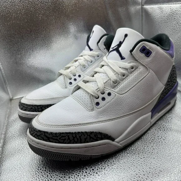 Size 11 Nike Air Jordan 3 Retro Dark Iris White Mens Lace Up Sneakers CT8532-105